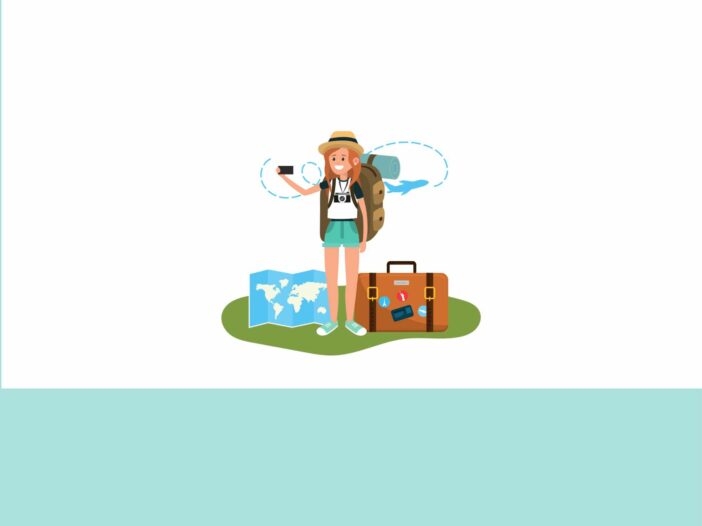 Chica viajera con maletas y mapa