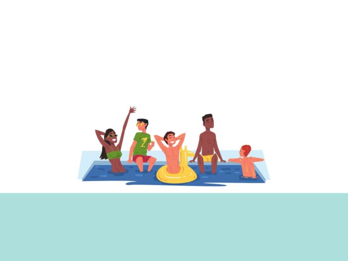 grupo de personas en la piscina durante una tarde soleada