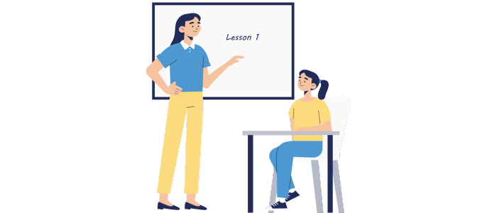 Una profesora enseña a una alumna. 